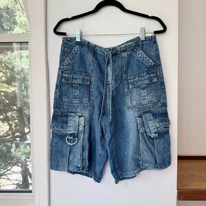 NWT Free People Reina Cargo Long Jean Shorts Blue XS